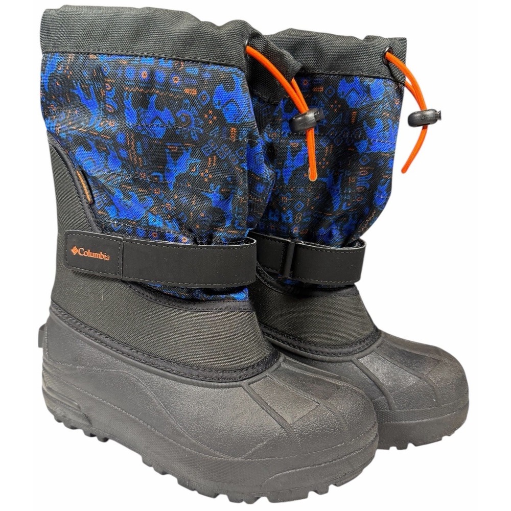 Columbia Powderbug Plus II Waterproof Boy Winter Snow Boots Black Blue Wildlife